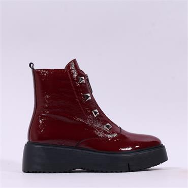 Wonders Bristol Front Zip Stud Boot - Burgundy Patent